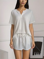 Ensemble haut et short pour femme OEM, col en V, manches courtes, tenue décontractée d'été, streetwear, logo par transfert thermique
