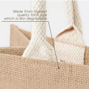 Personnalisé plusieurs styles vierge <span class=keywords><strong>Jute</strong></span> plage voyage sac d'épicerie réutilisable poignée stratifiée toile de <span class=keywords><strong>jute</strong></span> sacs fourre-tout avec poche extérieure en toile - Product Image 5