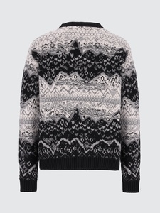 Distressed Nordic Fair Isle Pullover für Herren Zerrissenes Einfarbiges Schwarz-Weißes Muster Rundhals Grunge Strickpullover - Product Image 3