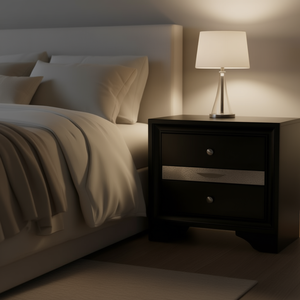 3 Drawer <b>Black</b> Wooden Nightstand With Pewter Round <b>Knobs</b> Contemporary Modern Bedroom Furniture - Product Image 2