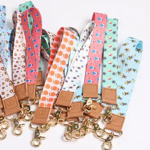 Factory Cheap Polyester Cotton Leather Keychain Wrist Strap Sublimation Lanyards Custom