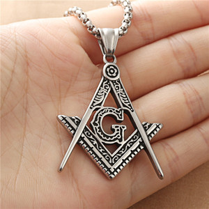 Collar con Colgante Freemason G de Acero Inoxidable para Hombre, Diseño Geométrico, Color Plateado, Joyería de Moda - Product Image 3