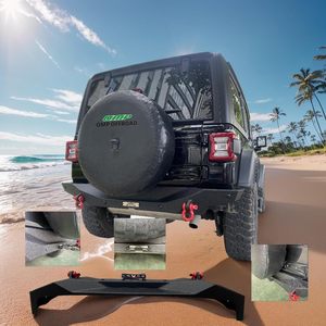 Parachoques trasero compatible con Jeep Wrangler 2018-2025-Diseño todoterreno con soporte para matrícula Acero texturizado negro, resistente - Product Image 3
