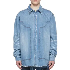 China Factory Spread Collar Jeans jacke In Bulk Blue Paneled Jeans jacken für Männer
