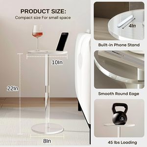 Venta al por mayor de fábrica, multiusos con soporte para teléfono, mesa auxiliar redonda pequeña para mesas de centro de acrílico espacial para muebles de sala de estar - Product Image 2