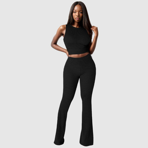 Price Flare Pants Womens <b>Sets</b> Wide Leg Pants Suit Sleeveless Crop Top <b>Knitted</b> Two Pieces <b>Set</b> Fashion - Product Image 1