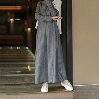 Robe longue à manches longues en organza à rayures translucides, style chinois artistique vintage, en fausse fourrure, col rond, coupe trapèze, pour femmes, approvisionnement transfrontalier