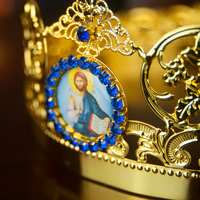 Couronne plaquée or orthodoxe catholique HT Church Product pour hommes et femmes, couronne de mariage vintage avec décor de croix et icônes de Jésus et de Marie
