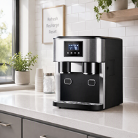 Machine à glaçons électrique automatique 3-en-1 de 15 kg avec fonction de broyage et d'eau froide |   Écran LCD |   Boîtier en acier inoxydable |   Contrôle par pavé tactile |   Glace