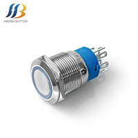 Interrupteur à bouton-poussoir LED annulaire 16mm 19mm, tête plate en métal, momentané ou à enclenchement, pour panneau de commande industrielle