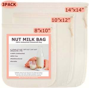 Bolsas de Tela para Leche de Nueces, Queso/Yogur/Jugo, Bolsas de Tela Natural para Queso, 8x10'', 10x12'', 14x14'', Paquete de 3, 100% Algodón Sin Blanquear - Product Image 2