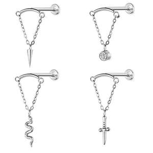 Vente en gros de bijoux de piercing pour cartilage Labret à chaîne filetée interne, en titane, avec pendentif, très prisé - Product Image 1