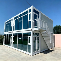 SKYLINE Maison conteneur préfabriquée modulaire à deux étages avec mur-rideau en verre, design moderne, respirante, 20ft 40ft, pour hôtel et villa
