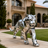 Escultura de Tigre de Acero Inoxidable Pulido a Espejo Personalizada, Estatua de Animal Geométrica para Decoración de Jardín, Hotel, Villa o Espacios Públicos