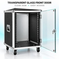 Armoire de rangement professionnelle pour équipement audio avec porte vitrée verrouillable, roulettes et flight case en aluminium pour amplificateur, table de mixage et systèmes KTV