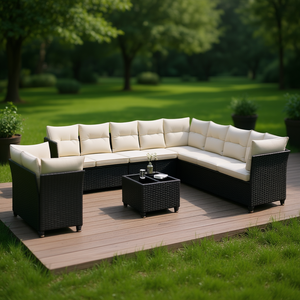 Black Pe <b>Rattan</b> Garden <b>Sofa</b> Set Adjustable Feet Outdoor Furniture Contemporary Design High Density Foam Cushions - Product Image 2