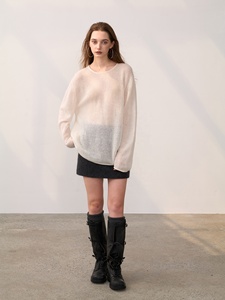 Suéter <span class=keywords><strong>Transparente</strong></span> 100% Cachemira Pura para <span class=keywords><strong>Mujer</strong></span>, Oversize, Tejido Fino, Cuello Redondo, Ligero y Holgado - Product Image 1