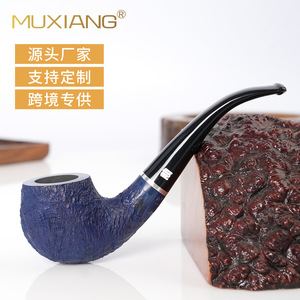 Muxiang Wood Carved Bent Tobacco Pipe 9mm Carbon Filter Smoking Pipe - Product Image 5