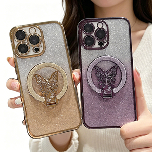 Custodia per telefono antiurto di lusso in TPU con glitter galvanizzato <span class=keywords><strong>e</strong></span> supporto magnetico a farfalla per <span class=keywords><strong>iPhone</strong></span> 15/14/13/12/<span class=keywords><strong>11</strong></span>/16 <span class=keywords><strong>Pro</strong></span> <span class=keywords><strong>Max</strong></span> da ragazza - Product Image 1