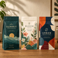 Sachet d'emballage personnalisé à fond plat avec huit soudures latérales pour café et protéines en poudre, sac de stockage imprimé sur mesure avec valve et fermeture éclair