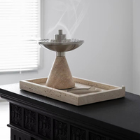 STONEKOCC Encensoir en pierre de marbre naturel et travertin, type Mabkhara, pour Bakhoor, avec plaque métallique, personnalisable (logo et taille), vente en gros