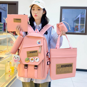 Nouveauté : Sac à dos 5-en-1 tendance en toile pour étudiants, avec compartiment isotherme pour le déjeuner, trousses et pochette - Product Image 2