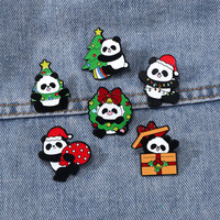 Insignes de broche en métal à la mode Kawaii créatif épinglettes personnalisées motif animal mignon cadeaux de noël épingles en émail dur et doux Panda