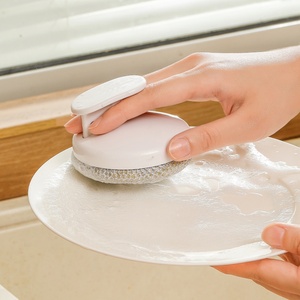 Kitchen Steel Wire Cloth with Handle Easy Grip Pot <b>Round</b> Wash Mesh Scourer for Tough Cleaning - Product Image 6