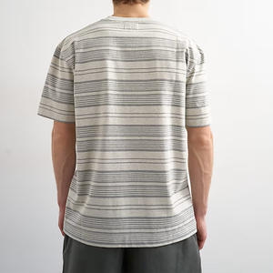 T-shirt a righe in cotone 100% personalizzabile, vestibilità ampia e squadrata, pesante, stile vintage, vestibilità rilassata, colore grigio - Product Image 3