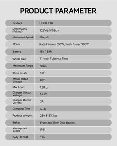Entrepôt UE, Royaume-Uni, États-Unis, Trottinette électrique 11 pouces OOTD T10, batterie 13,5 Ah 18 Ah, 55 km/h, pliage rapide, pas cher, trottinette électrique 500 W pour adultes - Product Image 6