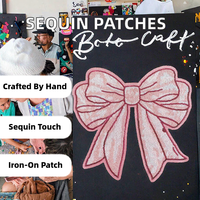Patchs brodés thermocollants 3D personnalisés en gros avec paillettes, appliques en PVC et motifs de nœuds pour vêtements et chapeaux