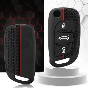 <span class=keywords><strong>Pour</strong></span> Citroën C2 C3 C4 C5 <span class=keywords><strong>DS4</strong></span> Peugeot 107 207 307 407 308 607 – <span class=keywords><strong>Housse</strong></span> de protection en silicone à 3 boutons <span class=keywords><strong>pour</strong></span> clé de voiture, étui de protection, porte-clés - Product Image 1