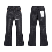 Jeans Homme Délavé Bleu Clair Effet Usé avec Logo ODM/OEM, Coupe Skinny, Boutons, Strass, et Effet Évasé Vintage SunFaded