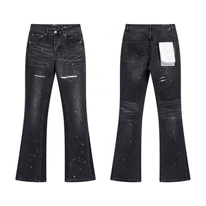 Jeans <span class=keywords><strong>Homme</strong></span> Délavé Bleu Clair Effet Usé avec Logo ODM/OEM, Coupe <span class=keywords><strong>Skinny</strong></span>, Boutons, Strass, et Effet Évasé Vintage SunFaded - Product Image 2