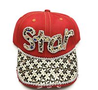 Casquette de baseball en jean avec lettres en strass multicolores et visière en dentelle noire et dorée, plusieurs couleurs disponibles en gros