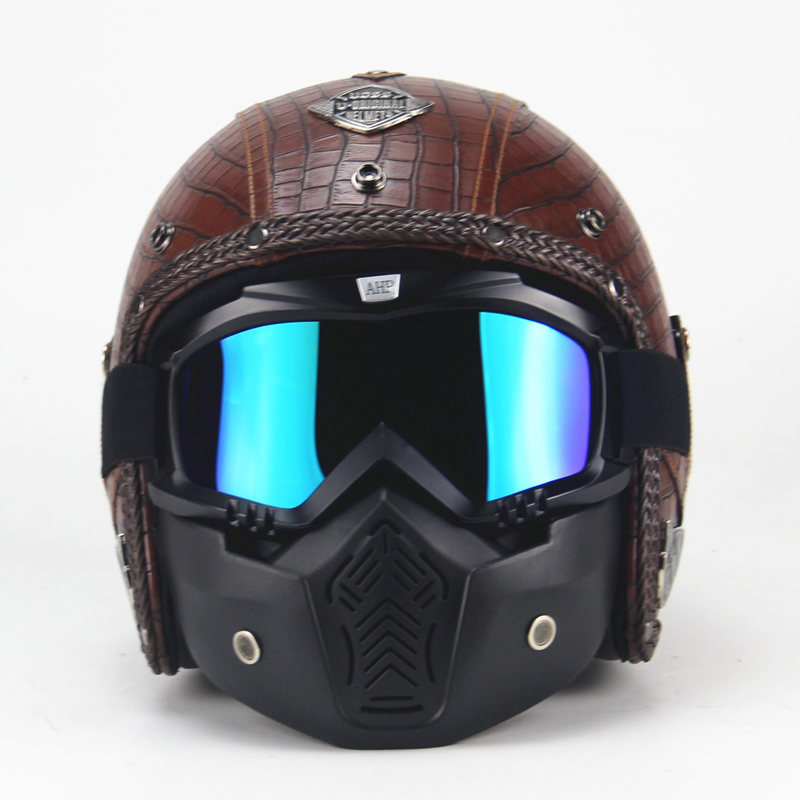 ハーフヘルメットレザーヘルメット,取り外せるレトロなハーレー
