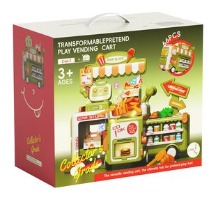 Chariot de vente transformable 2-en-1 pour <span class=keywords><strong>jeu</strong></span> d'imitation, ensemble de 66 pièces de simulation de <span class=keywords><strong>cuisine</strong></span> avec aliments, lumières et sons pour enfants de 3 ans et plus - Product Image 2