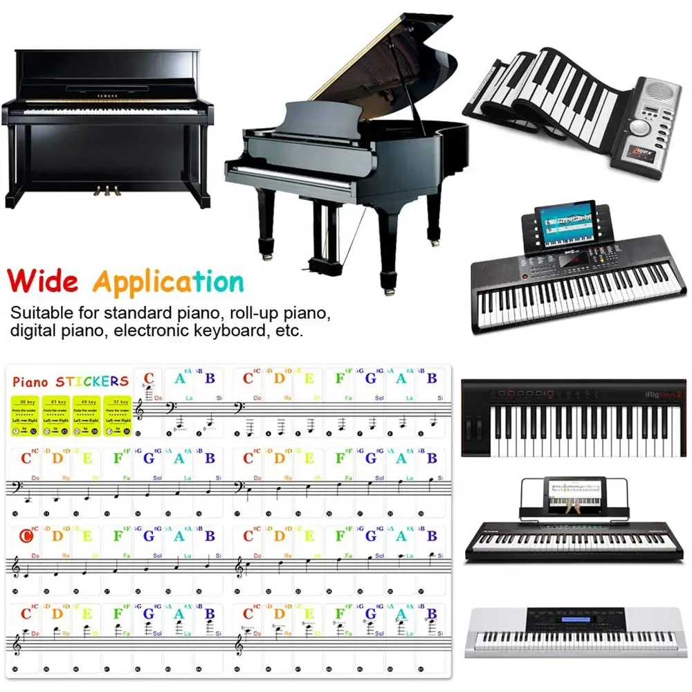 Hot Selling Personalized Design Piano Keyboard Sticker Piano Keys Note Labels Piano Notes for Beginner