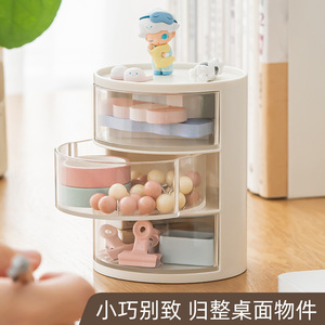 Desktop Stationery Storage <b>Box</b> 3 Layers <b>Round</b> Transparent Drawer Type Office Organizer White - Product Image 3
