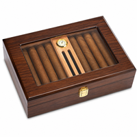 Boîte à cigares en bois personnalisée en gros avec couvercle en verre, hygromètre, doublure en cèdre, verrouillable, emballage cadeau de luxe pour le stockage des cigares