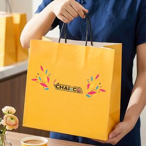 Custom Logo Print Eco-Friendly Recyclable Kraft Paper Bag with Handle Coffee Indian Restaurant Food Catering Takeaway Packaging - Product Image 1