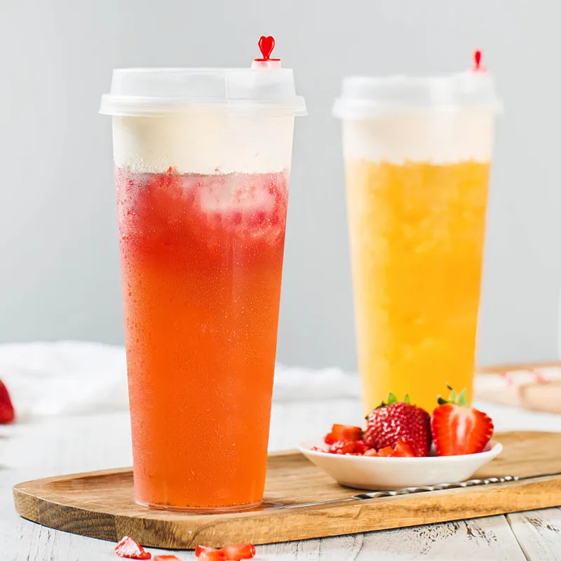 Wholesale PP Frosted reusable bubble tea Cup custom Clear smoothie Juice milktea Plastic Cups with lids