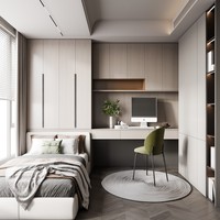Modernes Tatami-Bett mit Integriertem Schrank-Design für Kinderzimmer, Massivholz Multifunktionaler Schreibtisch-Bett mit Großem Stauraum für Hotels