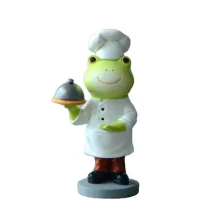 Z16465A masa dekorasyon reçine Mini heykeli karikatür sevimli hayvan şef aşçı kurbağa heykelcik hediyelik eşya süsleme