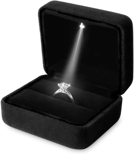 Kexin Luxury LED Ring Gift Box With Velvet Insert for Engagement and Jewelry Packaging