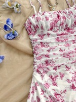 Robe Courte d'Été Style Socialite Français à Motif Floral Stéréoscopique 3D, Col Bandeau, Cintrée à la Taille, Coupe Ajustée