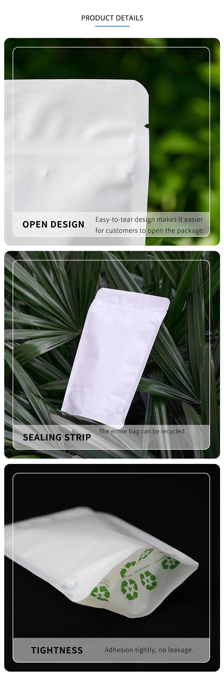 100% Recyclable Stand Up Pouches Mono PE Material Sachets Food Packaging