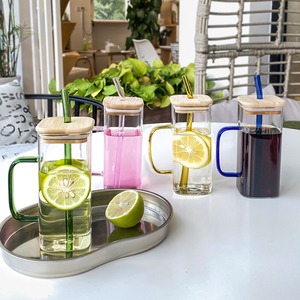 <strong>Manufacturer</strong> Price 400ml High Borosilicate Transparent Square Glass Cup With Lid and Straw - Product Image 4