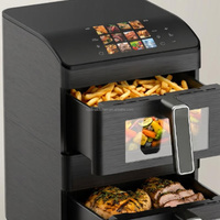Friteuse à air électrique avec fonctions de cuisson de pizzas, capacité 6L + 6L, double friteuse empilable avec trois éléments chauffants