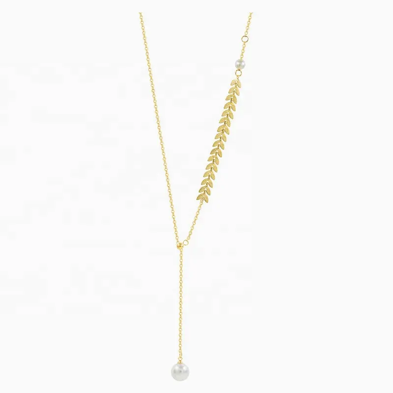 Женское жемчужное ожерелье Xinfly, цепочка из чистого золота 18 карат с регулируемым узлом в форме листьев пшеницы